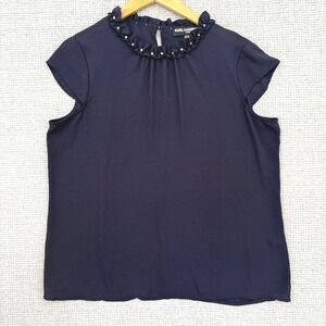 Karl Lagerfeld Paris Pearl Ruffle‎ Neck Top Blouse Sz L Preppy Coquette Academia